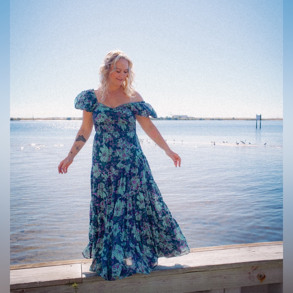 FREE PEOPLE Sundrenched Floral Dress in Emerald Combo S